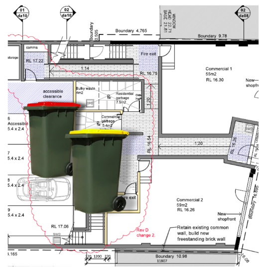 Image of bins with a floor plan background